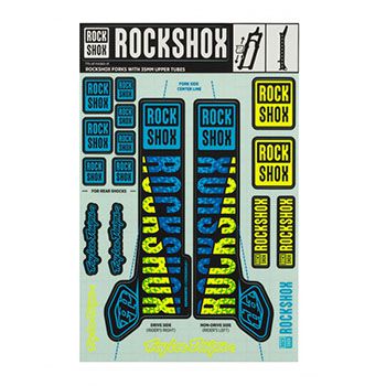 UNIVERSAL DECAL KIT BLUE-YELLOW COLOR FOR FORKS ROCK SHOX, 35 mm